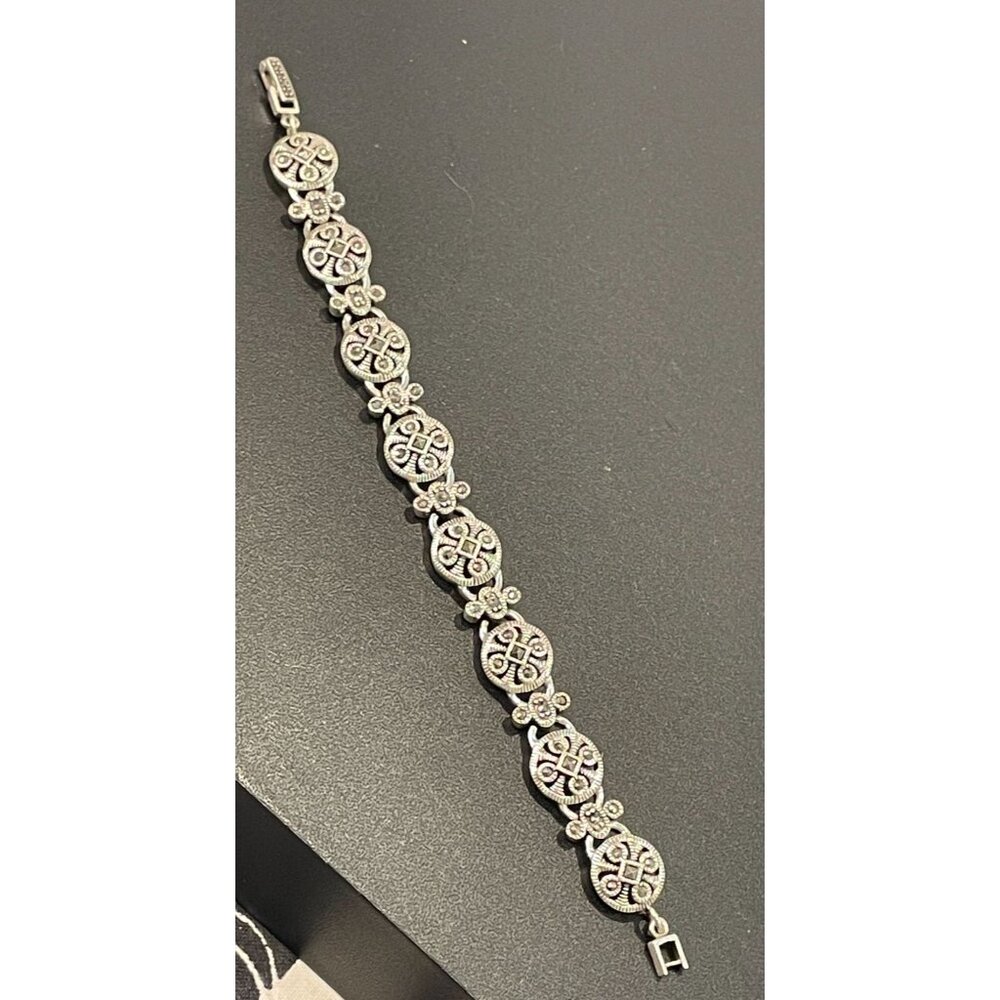 Vintage Sterling Silver Filigree Bracelet With Round Marcasite Links